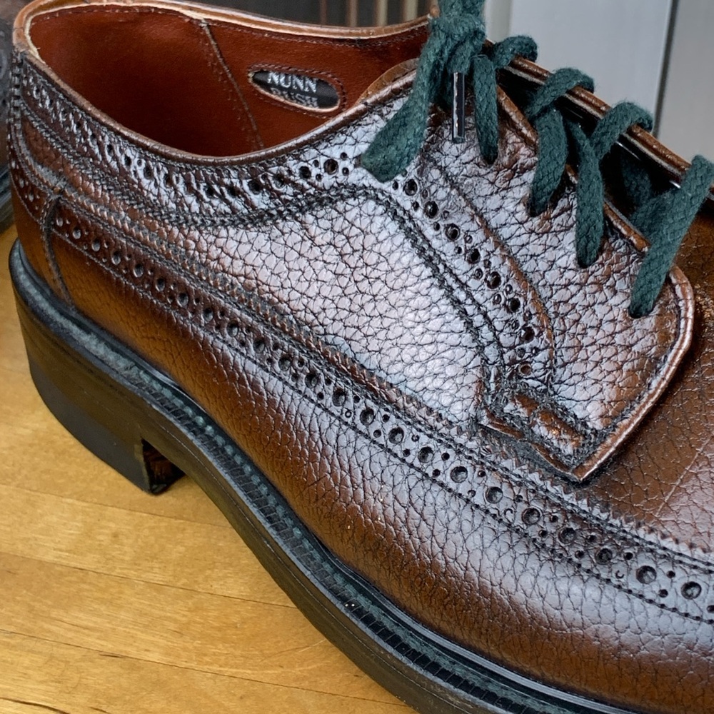 Men's Dark Brown Leather Wingtip Oxford Dress Shoes - Picture 10 of 16